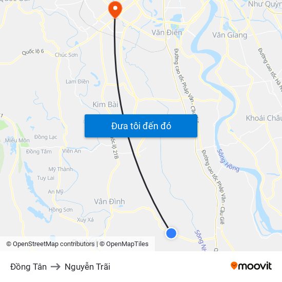 Đồng Tân to Nguyễn Trãi map