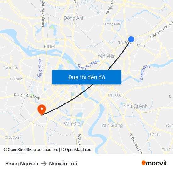 Đồng Nguyên to Nguyễn Trãi map