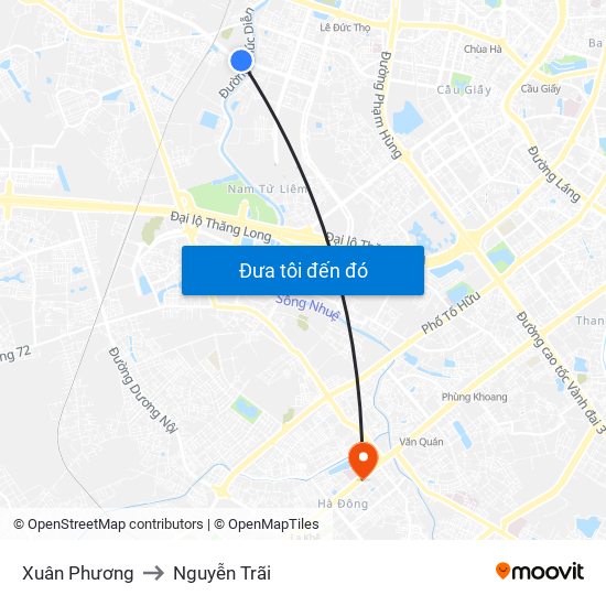 Xuân Phương to Nguyễn Trãi map