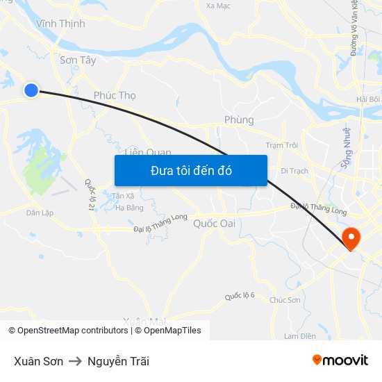 Xuân Sơn to Nguyễn Trãi map