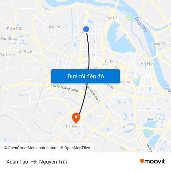Xuân Tảo to Nguyễn Trãi map