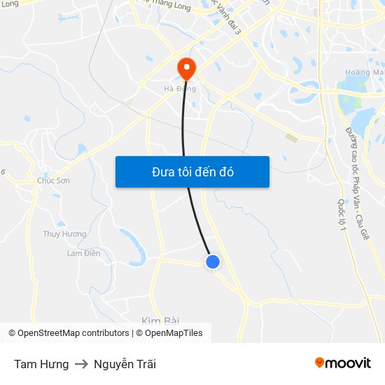 Tam Hưng to Nguyễn Trãi map