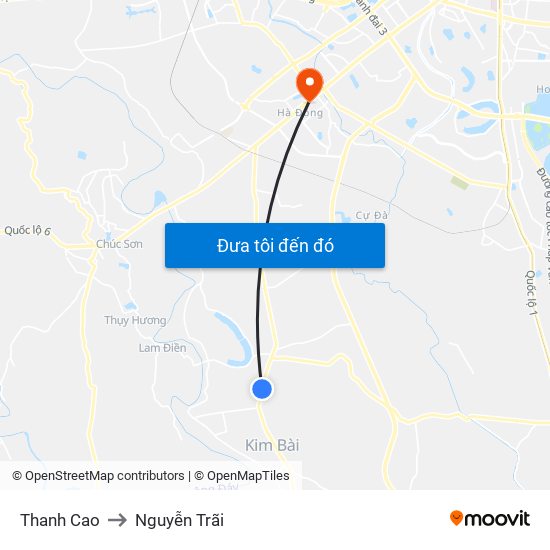 Thanh Cao to Nguyễn Trãi map