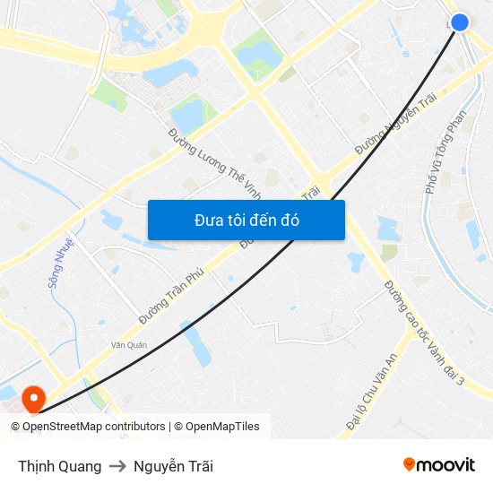 Thịnh Quang to Nguyễn Trãi map