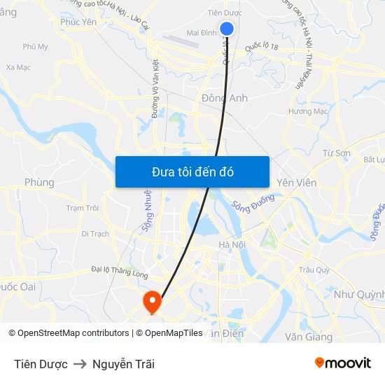 Tiên Dược to Nguyễn Trãi map