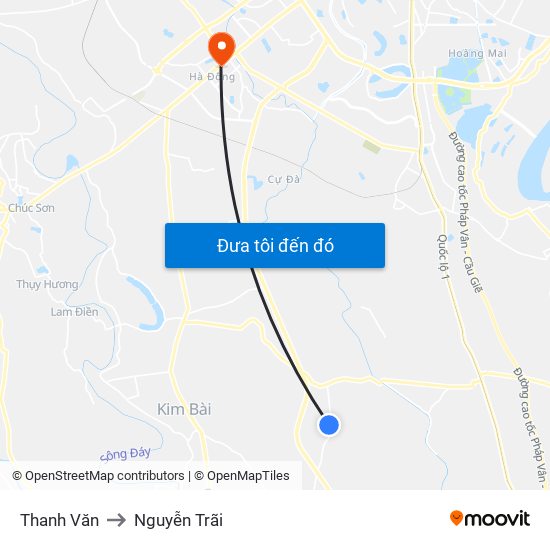 Thanh Văn to Nguyễn Trãi map