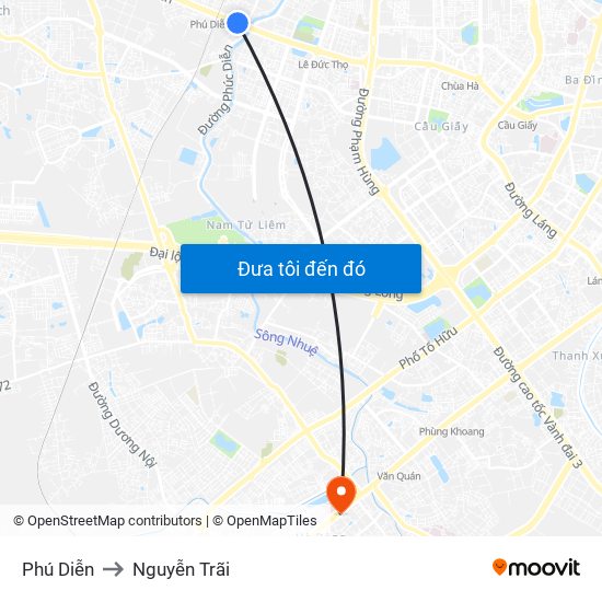 Phú Diễn to Nguyễn Trãi map