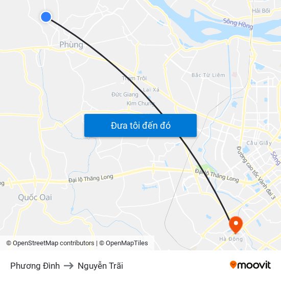 Phương Đình to Nguyễn Trãi map