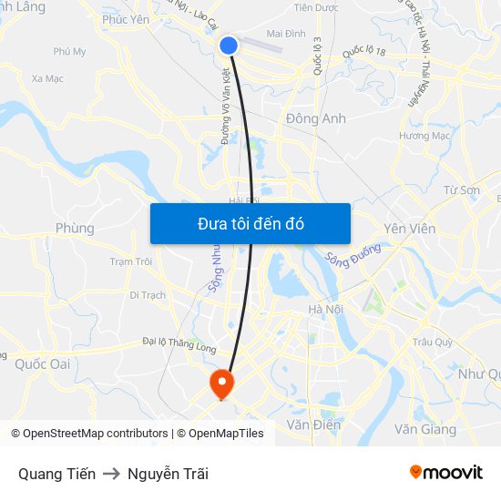 Quang Tiến to Nguyễn Trãi map