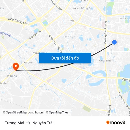Tương Mai to Nguyễn Trãi map