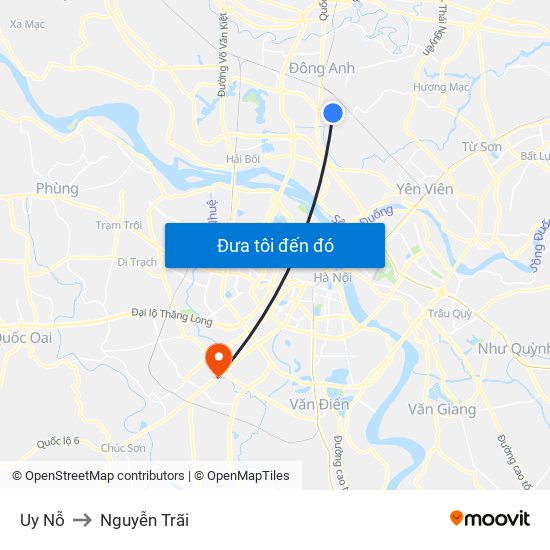 Uy Nỗ to Nguyễn Trãi map