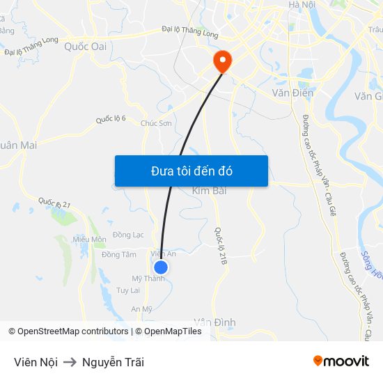 Viên Nội to Nguyễn Trãi map