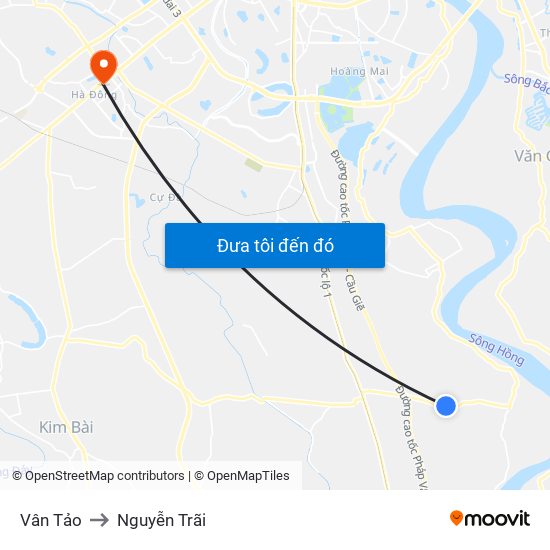 Vân Tảo to Nguyễn Trãi map