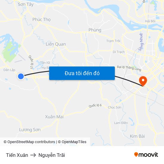 Tiến Xuân to Nguyễn Trãi map