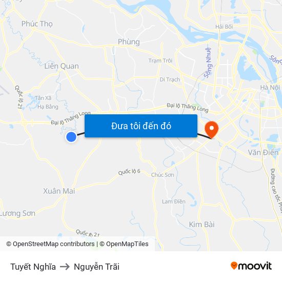Tuyết Nghĩa to Nguyễn Trãi map