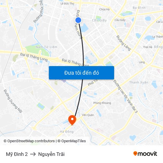 Mỹ Đình 2 to Nguyễn Trãi map