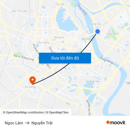 Ngọc Lâm to Nguyễn Trãi map