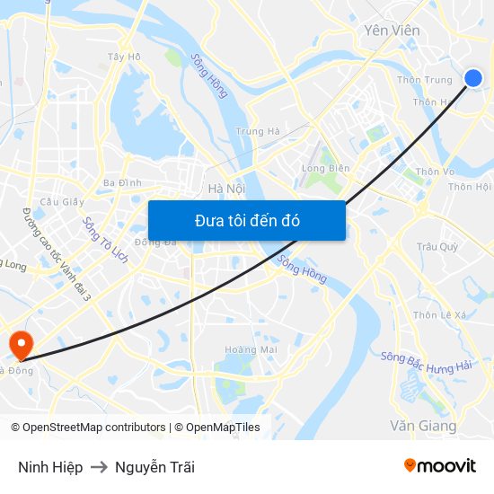 Ninh Hiệp to Nguyễn Trãi map