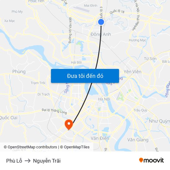 Phù Lỗ to Nguyễn Trãi map