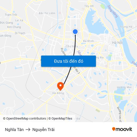 Nghĩa Tân to Nguyễn Trãi map