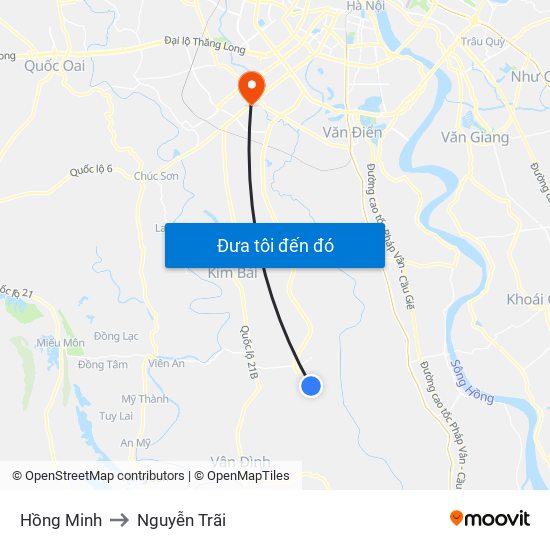 Hồng Minh to Nguyễn Trãi map