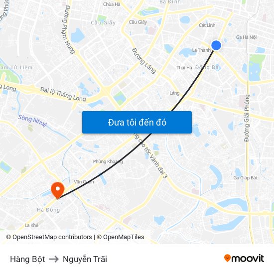 Hàng Bột to Nguyễn Trãi map