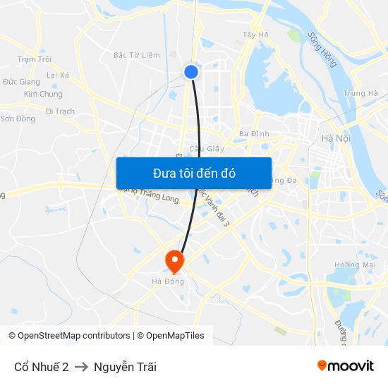 Cổ Nhuế 2 to Nguyễn Trãi map