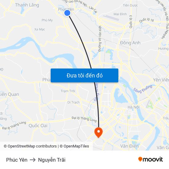 Phúc Yên to Nguyễn Trãi map