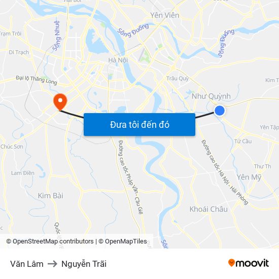 Văn Lâm to Nguyễn Trãi map