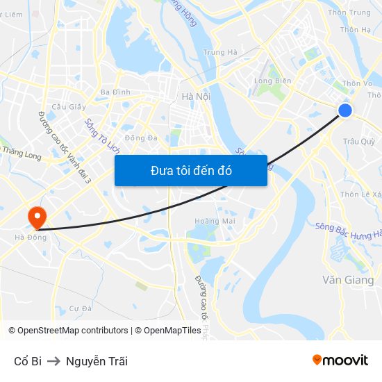 Cổ Bi to Nguyễn Trãi map