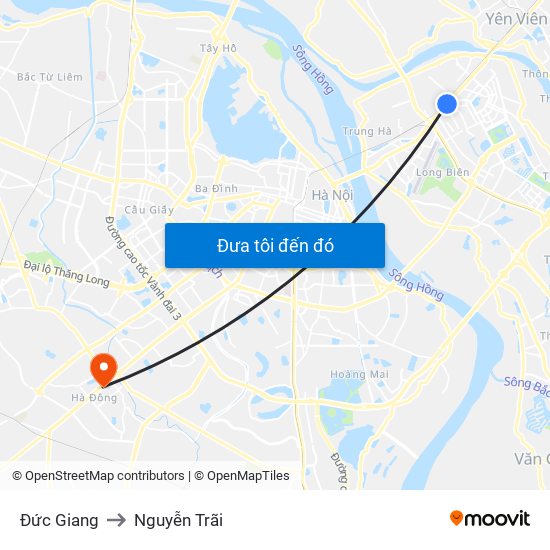 Đức Giang to Nguyễn Trãi map