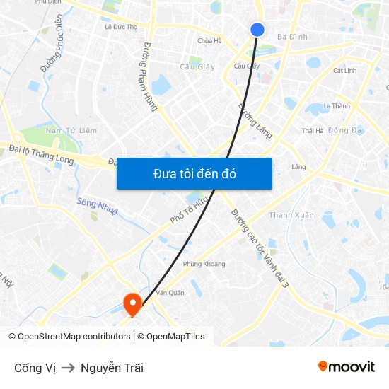 Cống Vị to Nguyễn Trãi map