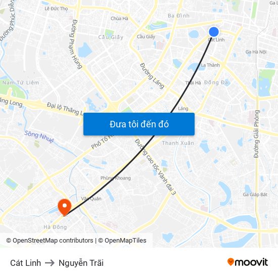 Cát Linh to Nguyễn Trãi map