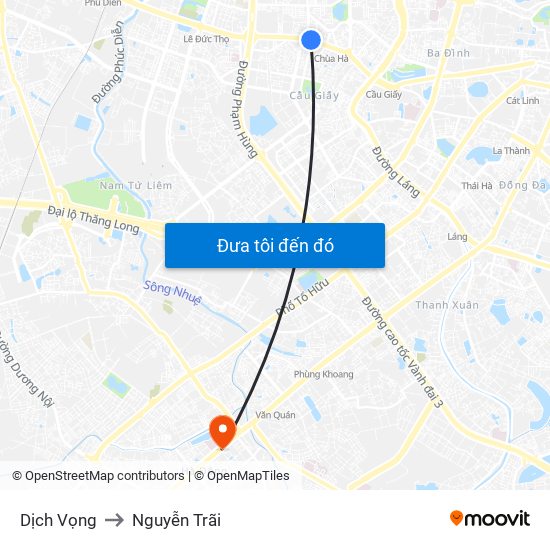 Dịch Vọng to Nguyễn Trãi map