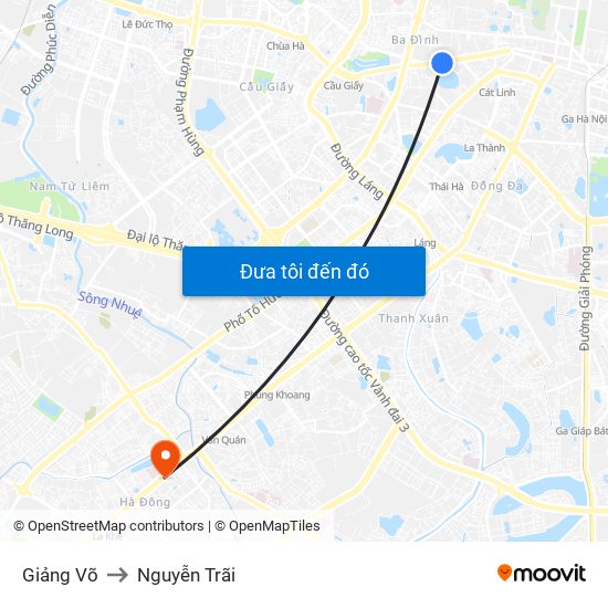 Giảng Võ to Nguyễn Trãi map