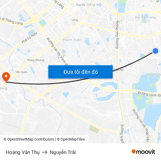 Hoàng Văn Thụ to Nguyễn Trãi map