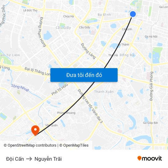 Đội Cấn to Nguyễn Trãi map