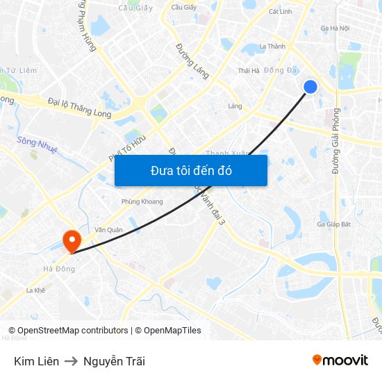 Kim Liên to Nguyễn Trãi map
