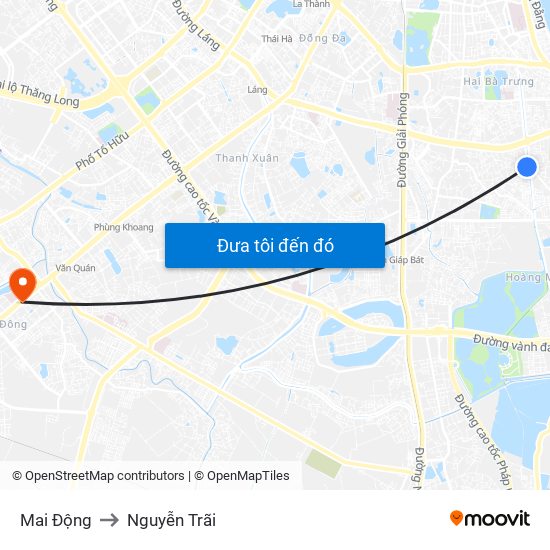 Mai Động to Nguyễn Trãi map