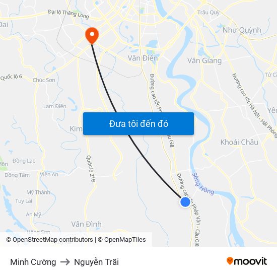 Minh Cường to Nguyễn Trãi map