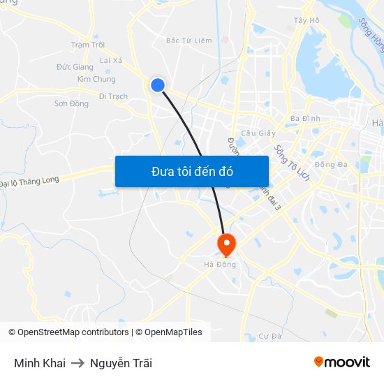 Minh Khai to Nguyễn Trãi map