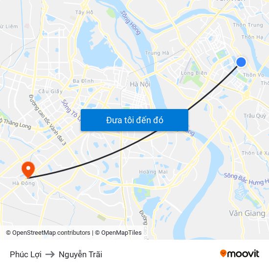 Phúc Lợi to Nguyễn Trãi map