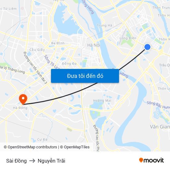 Sài Đồng to Nguyễn Trãi map