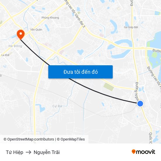 Tứ Hiệp to Nguyễn Trãi map