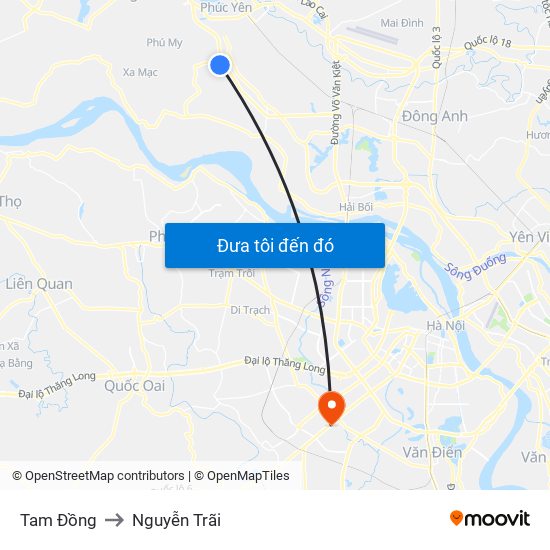 Tam Đồng to Nguyễn Trãi map