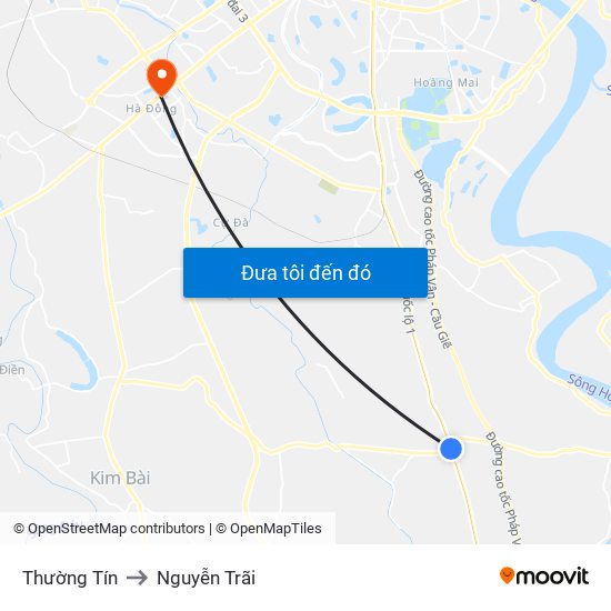 Thường Tín to Nguyễn Trãi map