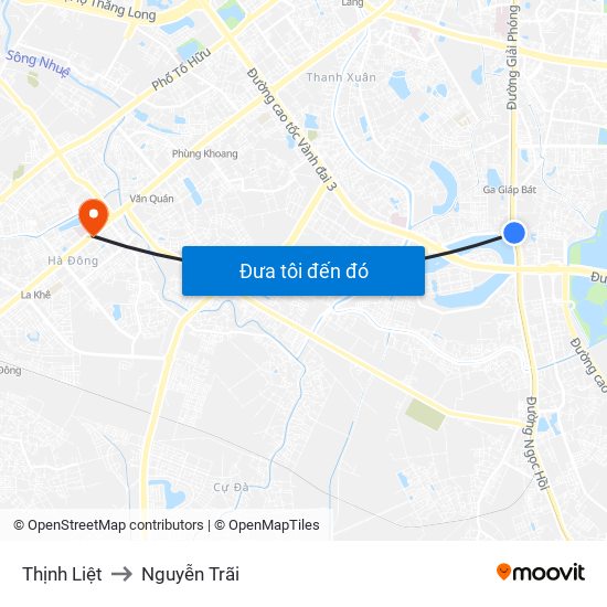 Thịnh Liệt to Nguyễn Trãi map