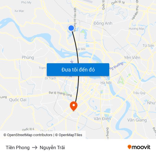 Tiền Phong to Nguyễn Trãi map