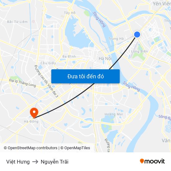 Việt Hưng to Nguyễn Trãi map