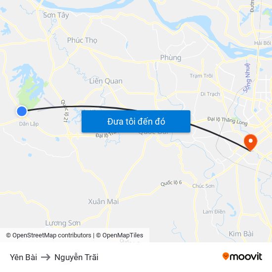 Yên Bài to Nguyễn Trãi map